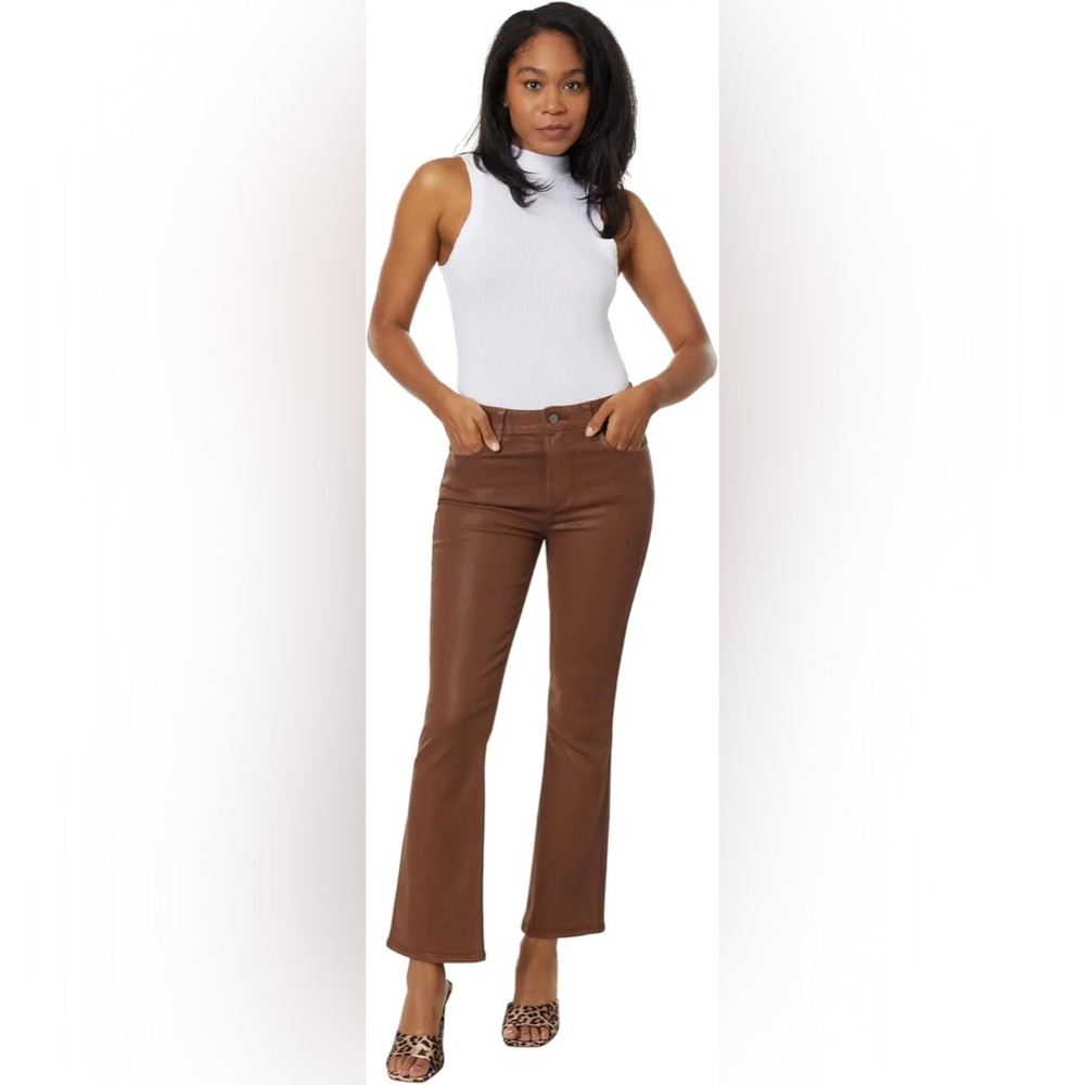 Paige‎ Claudine High Rise Flare Pants Size 31 In Cognac Luxe Coating